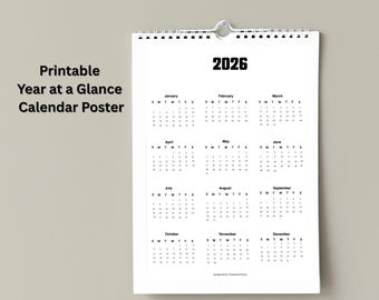 2026 Year at a Glance Calendar | Minimalist Planner (PDF Instant Download)