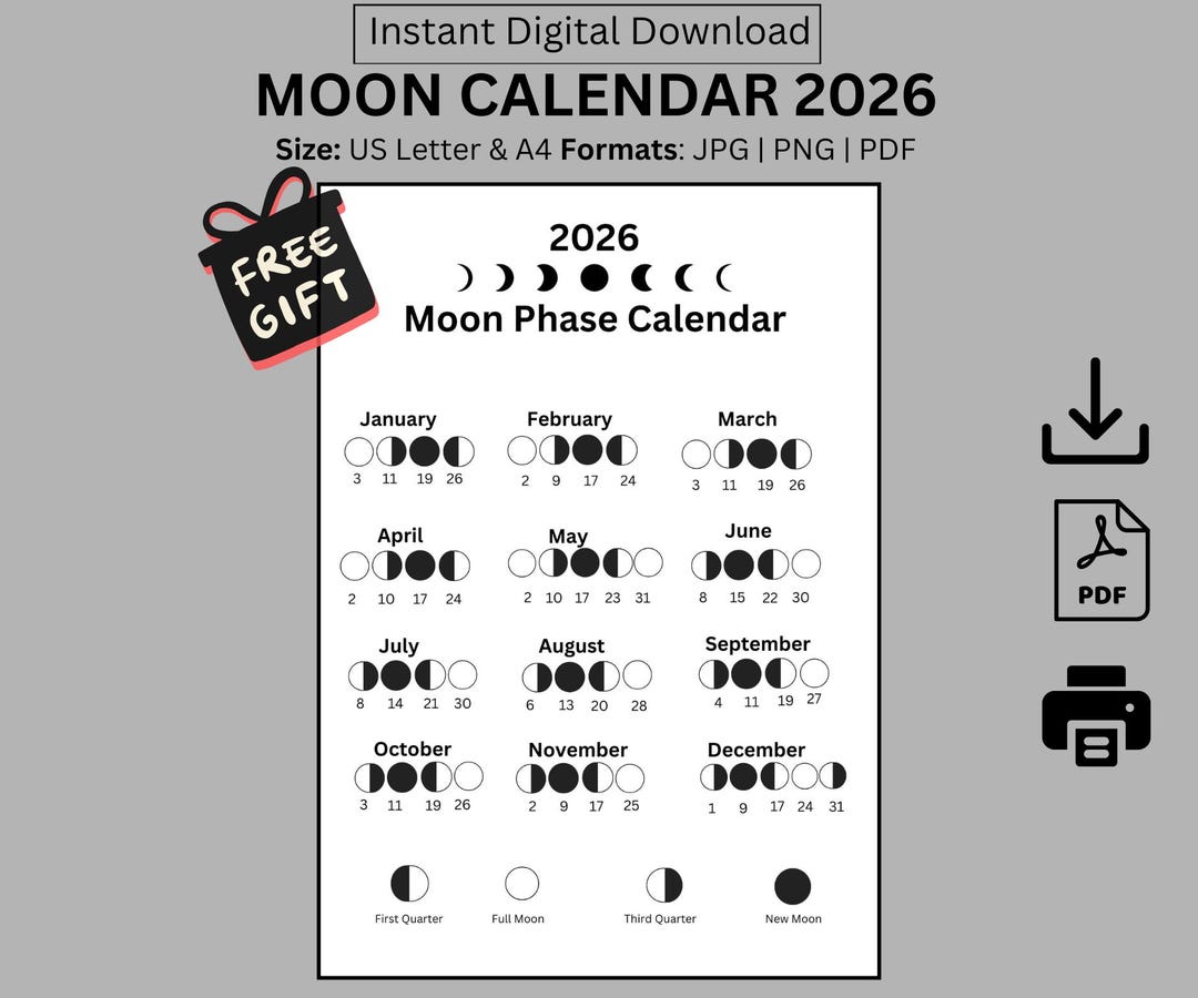 2026 Moon Calendar Australia: Lunar Phases Wall Art (PDF, PNG, JPG) - Etsy