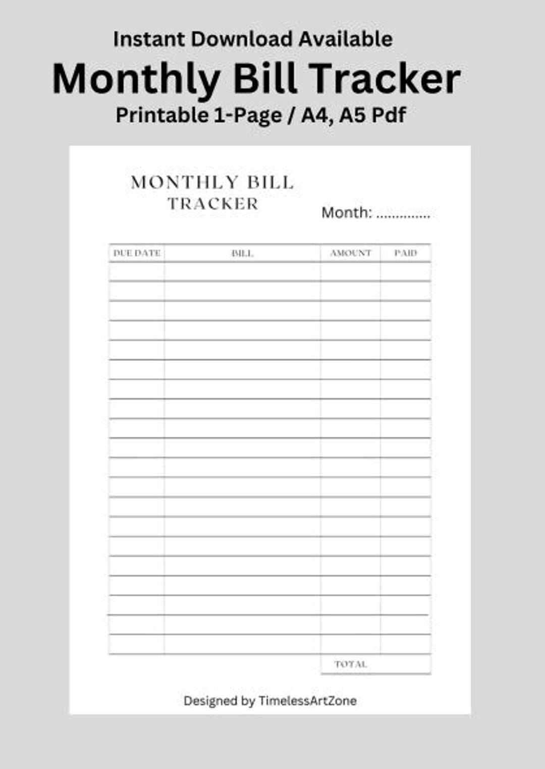 Monthly Bill Tracker Printable Budget Planner Checklist, Bill Planner ...