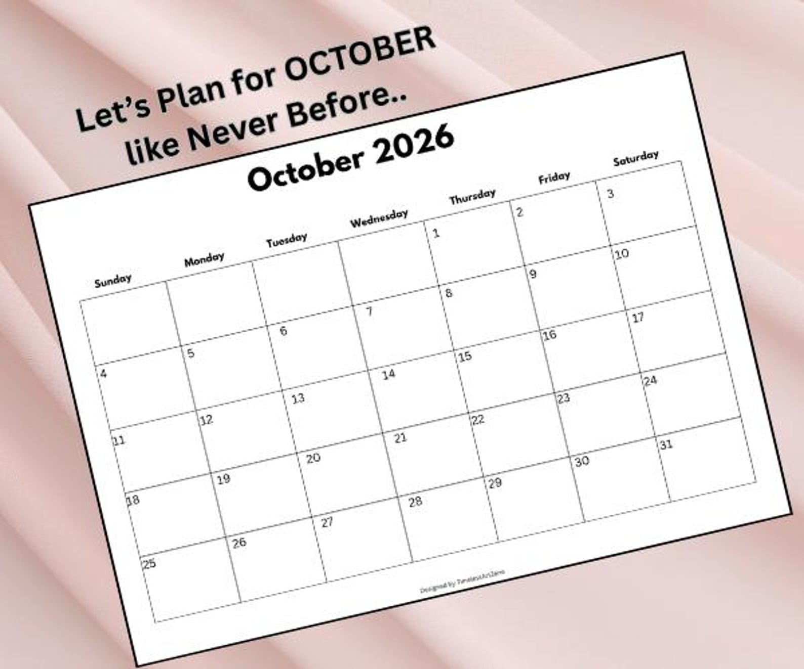 October 2026 Monthly Calendar Printable Planner Monday and Sunday Start ...