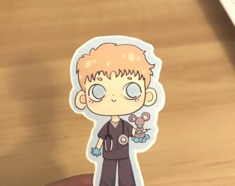 Hand-drawn Cute Huckleberry Med Student Rat Vinyl Sticker