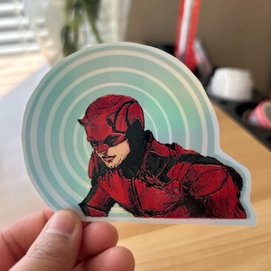 Dare devil Matt Murdock Hand-drawn Metallic Holographic Vynil Rainbow Hand-made Sticker with clear protective shiny laminate