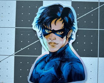 Holographic Vinyl Waterproof Night wing Vigilante Richard Grayson Handmade Sticker With Clear Shiny Laminate