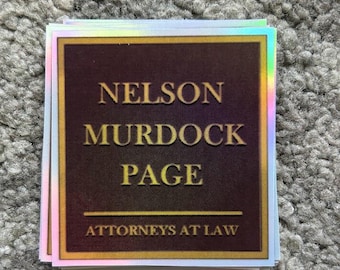 Dare devil Nelson, Murdock, & Page Hand-drawn Vinyl Metallic Holographic Rainbow Hand-made Sticker with Clear Shiny Protective Laminate