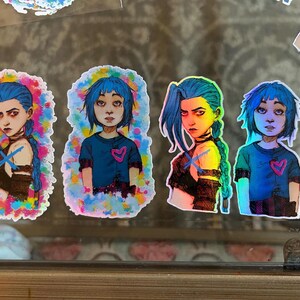 Holographic Waterproof Vinyl Jinx & Powder video game Handmade sticker, Shiny Protective Laminate finish