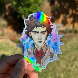 Holographic Waterproof Vinyl Viktor video game Handmade, hand drawn, had cut sticker, shiny Protective laminate