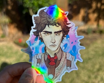 Holographic Waterproof Vinyl Viktor video game Handmade, hand drawn, had cut sticker, shiny Protective laminate
