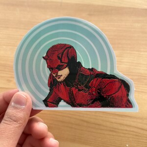 Dare devil Matt Murdock Hand-drawn Metallic Holographic Vynil Rainbow Hand-made Sticker with clear protective shiny laminate image 3