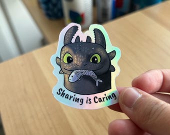 Metallic Rainbow Black dragon Sharing is Caring Sticker httyd