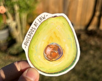Avocados At Law, dd Handmade Vinyl Sticker with Shiny Laminate