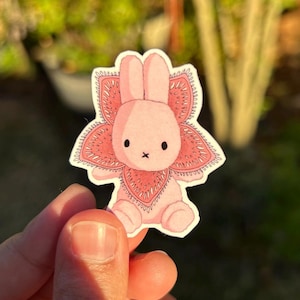 Metallic Rainbow Demo-bun Cute ST Holographic Vinyl Sticker with Shiny Clear Protective Laminate - Plain White with Shiny Laminate Option
