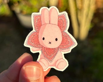 Metallic Rainbow Demo-bun Cute ST Holographic Vinyl Sticker with Shiny Clear Protective Laminate - Plain White with Shiny Laminate Option