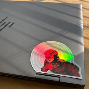 Dare devil Matt Murdock Hand-drawn Metallic Holographic Vynil Rainbow Hand-made Sticker with clear protective shiny laminate image 4