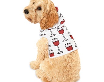 Sudadera con capucha para mascotas con copas de vino: moda canina divertida