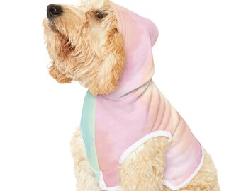 Sudadera con capucha para mascotas con efecto tie-dye pastel: suéter suave de poliéster para perros y gatos