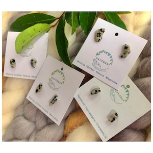 Dalmatian Jasper Studs - unique jewelry - one of a kind - dainty - neutral - go with everything earrings
