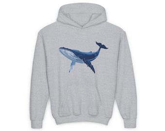 Felpa con cappuccio per ragazzi con balena megattera, felpa con animali dell'oceano, maglione per bambini con motivo a balena, pullover per bambini e bambine, felpa con cappuccio con fauna marina