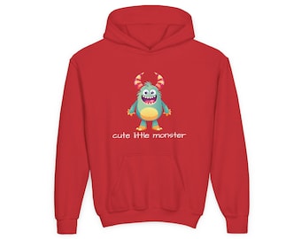 Cute Little Monster Hoodie, Kids Fleece Pullover, Cartoon Character Sweatshirt, Children's Halloween Costume, Fun Creature Jumper