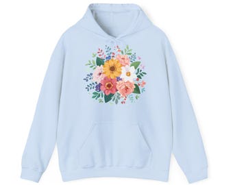 Hoodie met bloemontwerp, Good Vibes - bloemensweatshirt, hoodie met positieve vibes, gezellige trui, trui met botanische print, kleding voor positieve energie