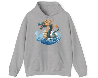 Sea Dragon Fantasy Hoodie, Mythical Creature Sweatshirt, Ocean Monster Pullover, Magical Beast Hooded Jumper, Sea Life Apparel