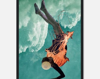 Surreal Diver Art Print – Abstract Woman, Dreamlike Scene