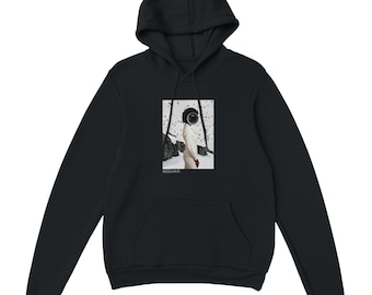 Unisex Pullover Hoodie | Icy Iris Mountain Bird Print, Cosy Cotton-Poly Blend