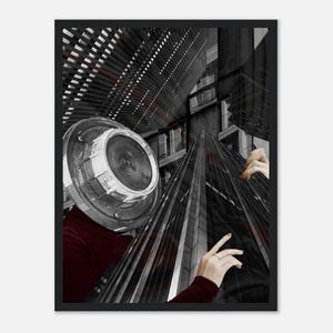 City Lover Framed Art Print - Distorted High Rise Hugging Woman - Modern Wall Decor