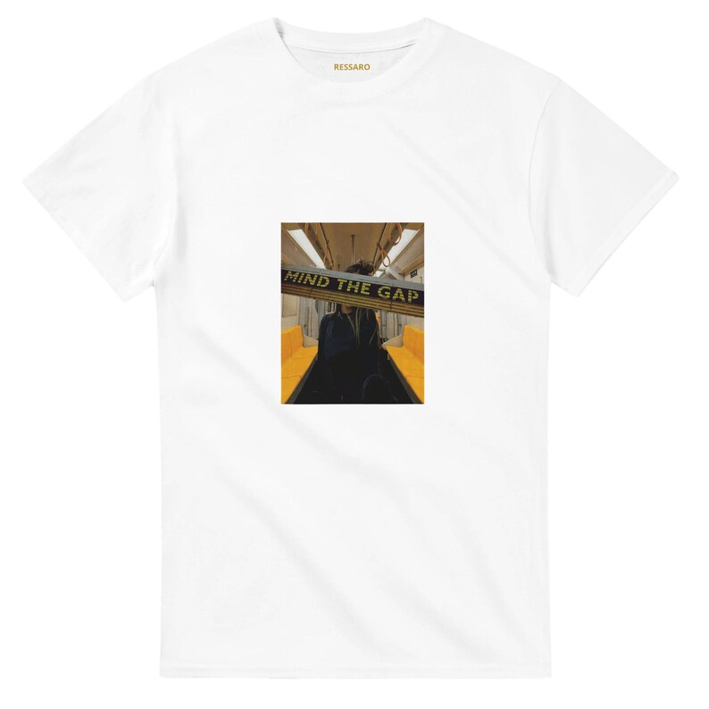 Mind the Gap T-Shirt - Grunge Streetwear Style - Train Inspired Collage Tee image 1