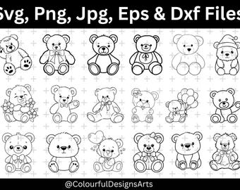 Pakiet SVG z misiem Teddy Bear, Kontur misia Teddy Bear SVG, Miś Teddy Bear SVG, Plik do cięcia misia Teddy Bear, Sylwetka misia Teddy Bear, Miś Teddy Bear DXF, Clipart misia