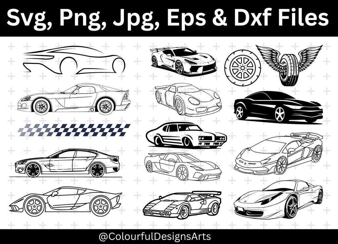 Sports Car Svg Bundle, Racing Car Svg, Racing Car Line Art, Sports Svg ...