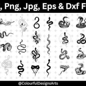 Pacote de SVG de cobra, arquivo de corte SVG de réptil, silhueta de cobra, SVG de Python, clipart desenhado à mão, vetor de cobra, SVG de cobra floral, uso comercial