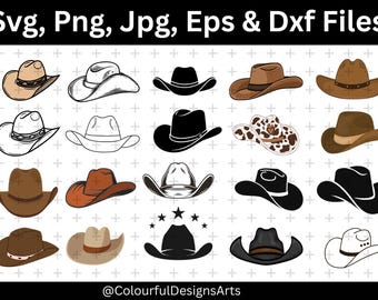 Cowboy Hat Svg Bundle, Hat Svg, Cowboy Svg, Western Wear Svg, Cowgirl Hat Svg, Wild West Svg, Cowboy Cricut, Country Hat Svg, Hat Outline