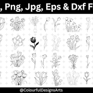 Tulp bloem SVG-bundel, tulp Cricut, tulp monogram, tulp silhouet, tulp gesneden bestand, bloem clipart, silhouet, Instant Download