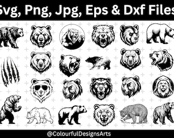 Bear Silhouette, Bear Svg for Cricut, Bear Svg, Grizzly Bear SVG Bundle, Bear Head Svg, Svg Cut Files, Svg Laser Cut Files, Commercial Use