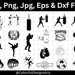 Paquete SVG de boxeo, silueta de luchador, SVG de puñetazos, archivos de corte Cricut de boxeador, SVG de guantes de boxeo, archivo SVG de atleta, descarga instantánea