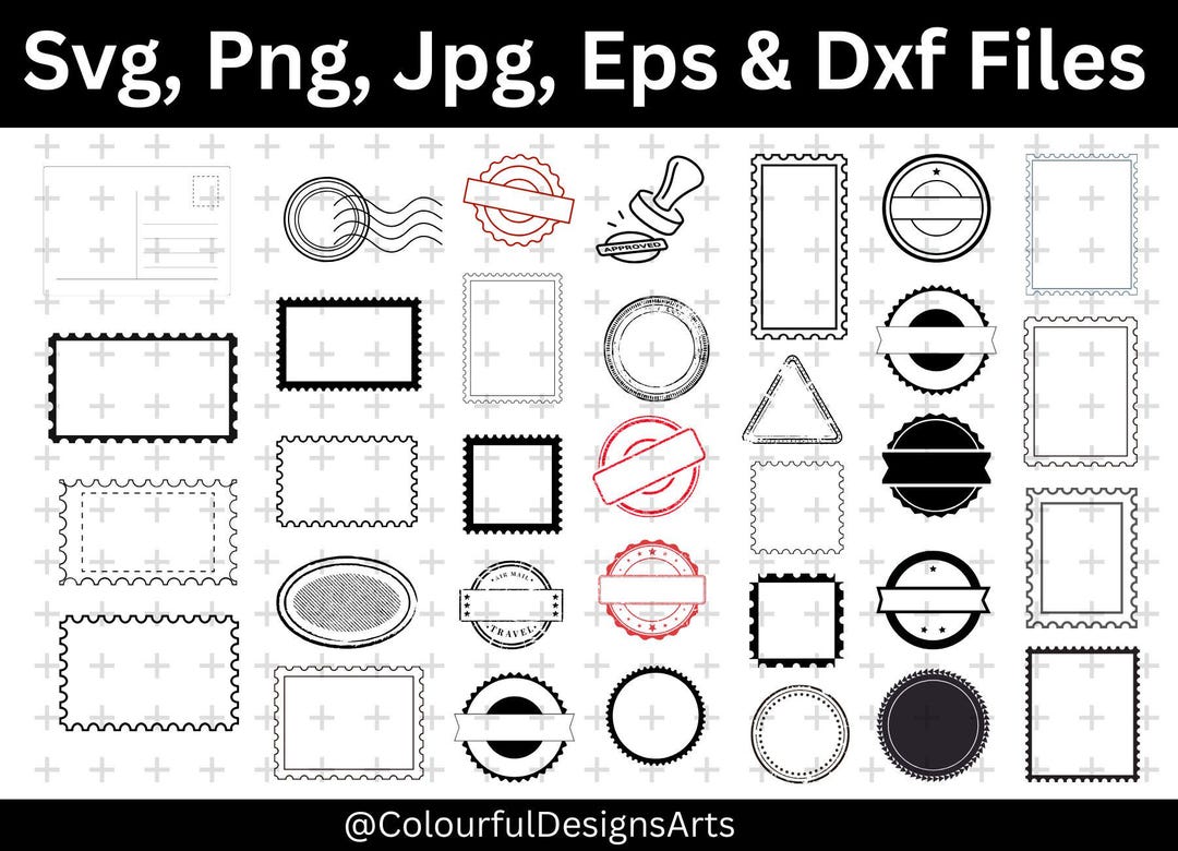 Postage Stamp Frames Clipart, Postmark Stamps Svg Bundle, Retro ...