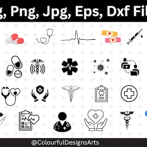 Attrezzatura medica in formato SVG, Silhouette di ospedale, Stetoscopio in formato SVG, File Cricut per attrezzatura medica, Strumenti medici in formato SVG, Download immediato