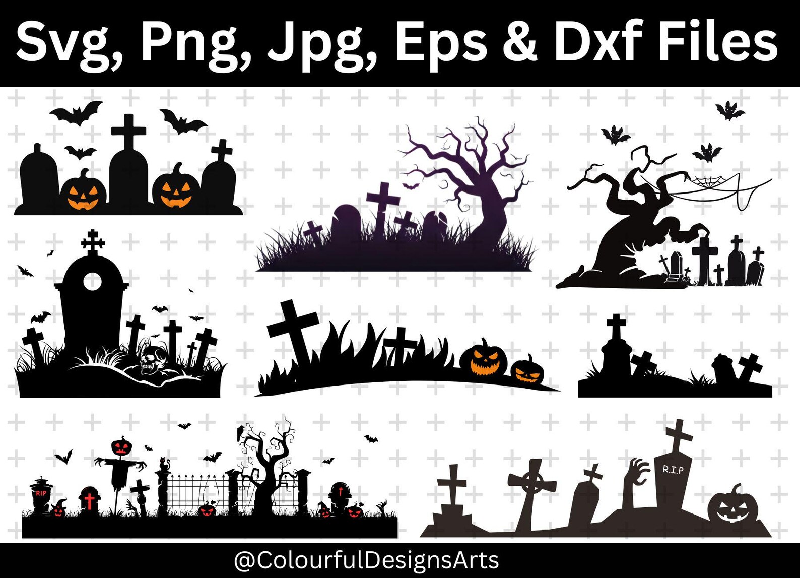 Halloween Graveyard Clipart, Halloween Graveyard SVG, Graveyard Svg ...
