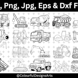 Construction Truck Svg, Construction Vehicles SVG, Excavator Svg, Crane Svg, Truck Svg, Cut Files, Silhouette, Construction Clipart