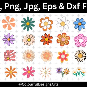Retro Flower Svg, Floral Svg Bundle, Boho Flower Svg, Flower Clipart, Svg Files For Cricut, Daisy Flowers Svg, Floral Png