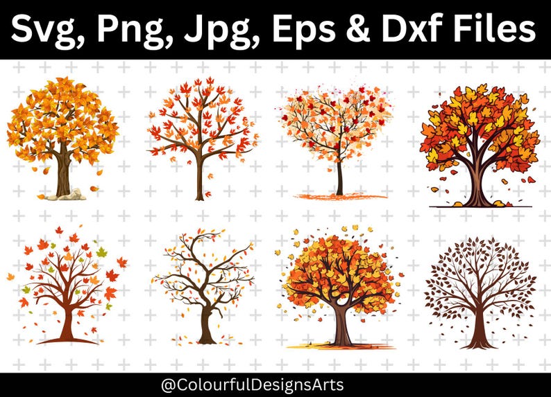 Fall Dxf Autumn Tree Svg Bundle, Tree Clipart, Fall Tree Bundle, Autumn Leaves ...