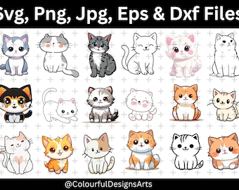 Cute Cats Svg Bundle, Cute Kittens Svg, Watercolor Pet Clipart, Watercolor Pet Clipart, Cats SVG File, Cat breed Silhouette,  Commercial use