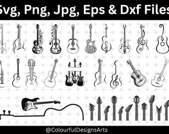 Guitar SVG Bundle, Electric Guitar Svg, Acoustic Guitar Clipart, Music Lovers, Shirt for Musicians, Commercial Use, Digital Download