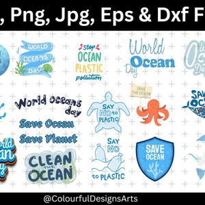 Dia Mundial do Oceano, Oceano sem Plástico, Arquivos SVG do Dia do Oceano, Arquivo de Corte do Dia do Oceano, Salve o Oceano SVG, Oceano SVG, Vida Marinha SVG, Download Digital