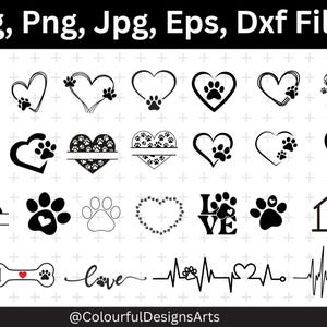 Bundle coeur patte Svg, impression de patte svg, svg patte de chien, svg patte de coeur personnalisé, patte de chien couper fichier pour Cricut svg, svg patte, téléchargement numérique