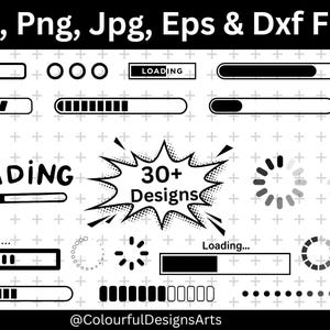 Paquete de barras de carga SVG, paquete de barras de carga PNG, icono de carga SVG, imagen de "Por favor espere" SVG, archivo de corte de carga, imagen de carga PNG, descarga digital