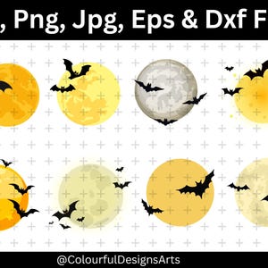 Halloween Moon ClipArt, Full Moon PNG, Spooky Svg, Moon Clipart, Halloween Svg, Halloween Bats Clipart, Commercial Use, Instant Download