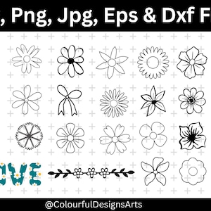 Retro Flower Svg, Floral Svg Bundle, Boho Flower Svg, Flower Clipart, Svg Files For Cricut, Daisy Flowers Svg, Floral Png, Digital Download