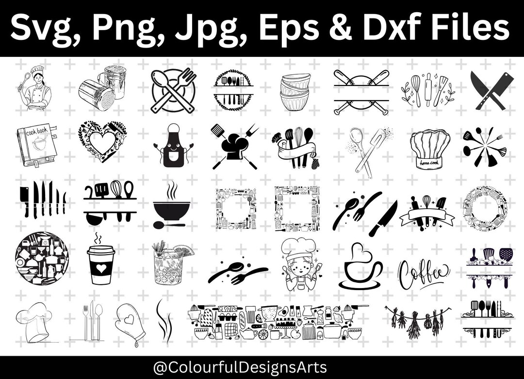 Kitchen SVG Bundle, Cooking Clipart, Kitchen Monogram Svg Cut Files for ...