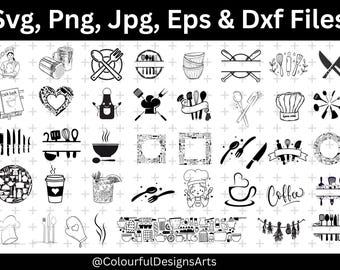 Pacchetto SVG per cucina, Clipart per cucinare, File di taglio SVG con monogramma per cucina per Cricut e Silhouette, File PNG per cucina, Disegni SVG per la cottura al forno